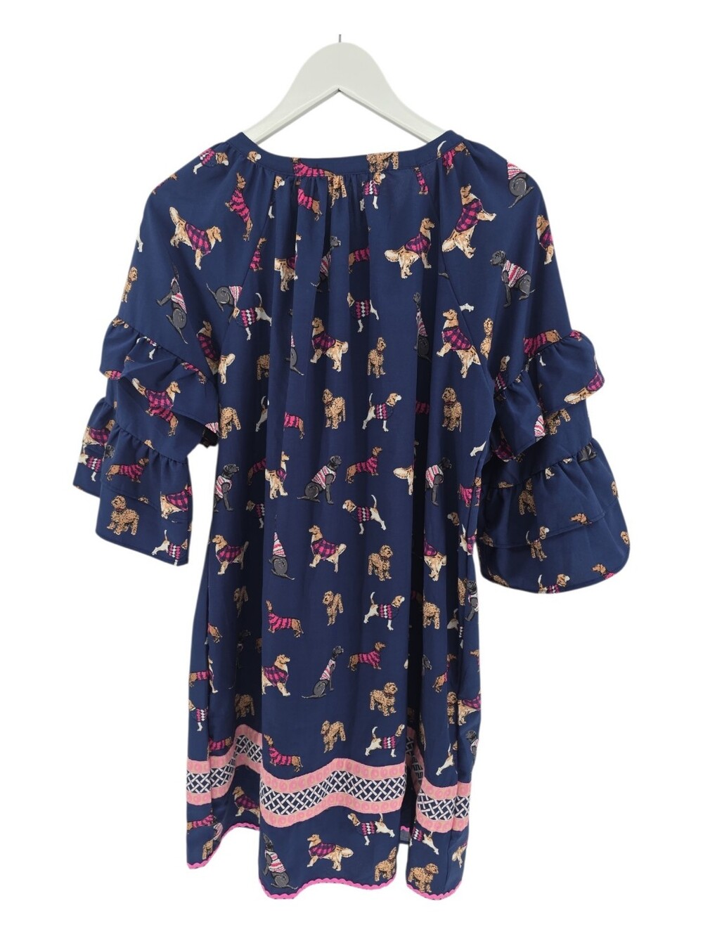 Simply Southern Ruffled Sleeve Dress Size XL Dog Print Navy & Pink - Picture 9 of 10